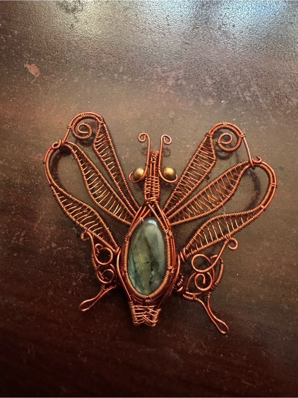 Copper Wire Butterfly Pendant with Labradorite